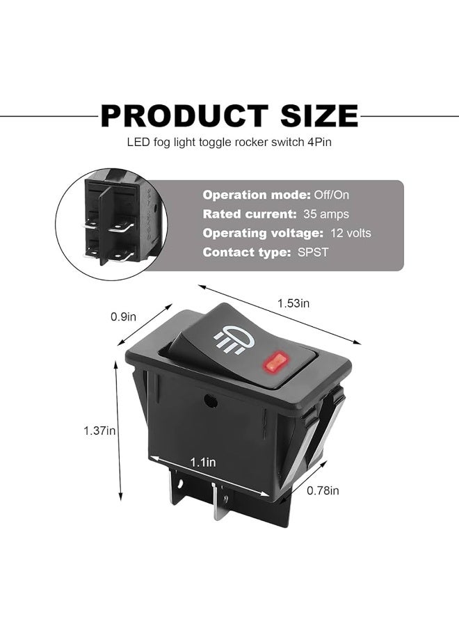 MOB 12V 35A LED Fog Light Rocker Switch 4 Pin SPST ON OFF Toggle Switch with Red Indicator Light Universal for Car Truck SUV Boat RV Motorcycle 12 Volt DC Heavy Duty Dashboard Panel Mount Switch - Image 4